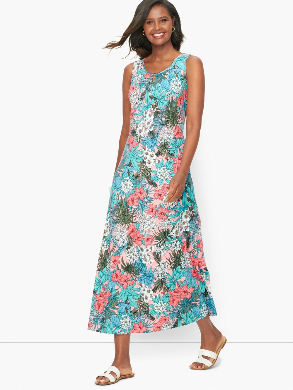 NWT Talbots Floral Jungle Sleeveless Jersey Maxi Dress Size L Vibrant Tropical